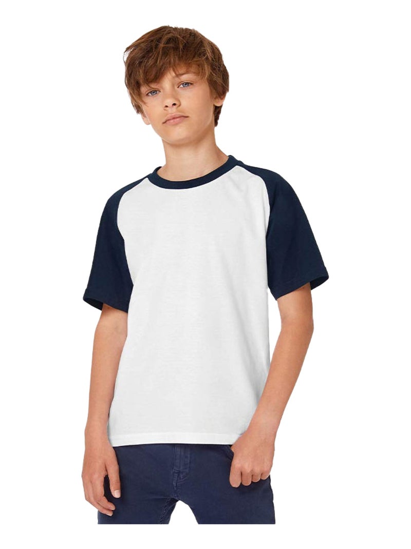 B&C - T-shirt baseball Blanc Bleu - Kiabi