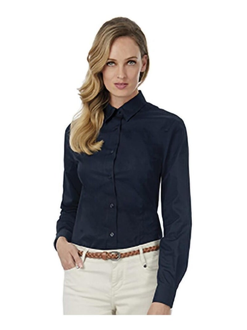 B&C Womens/Ladies Sharp Chemise en sergé à manches longues Bleu marine - Kiabi