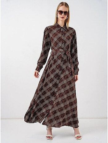 Bdart robe chemise midi à carreaux avec fermeture boutonnée