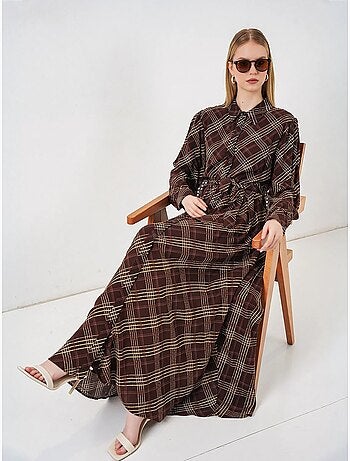 Bdart robe chemise midi à carreaux avec fermeture boutonnée