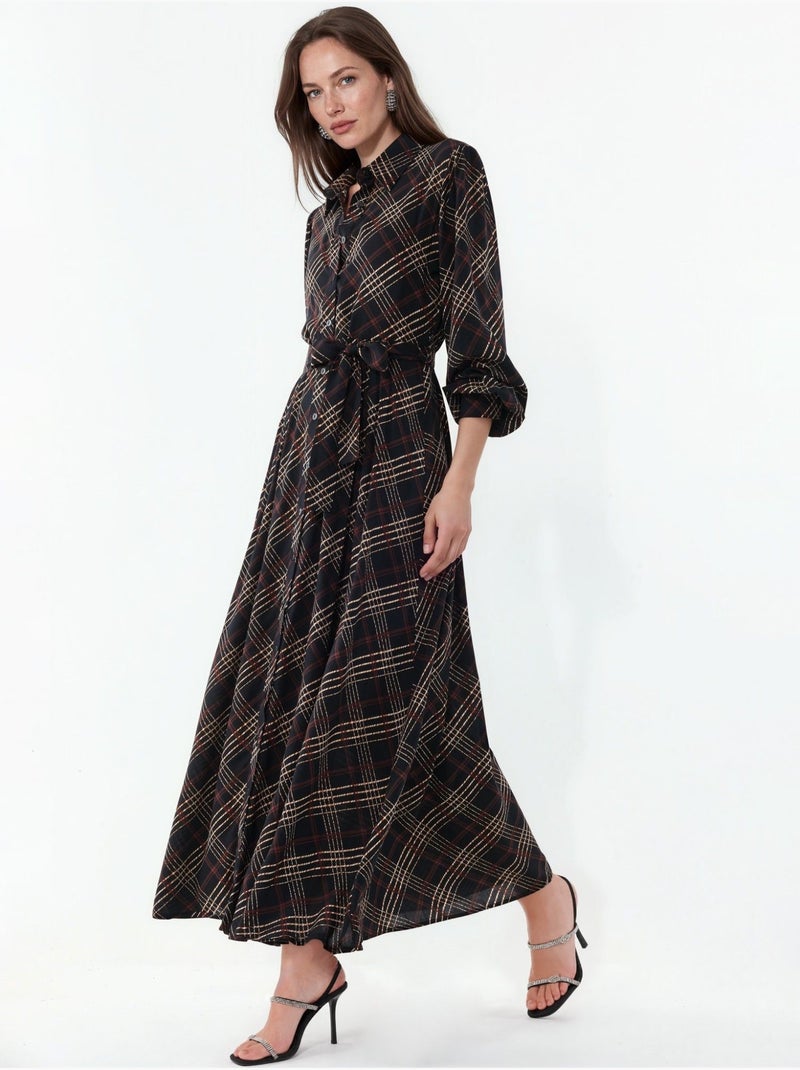 Bdart robe chemise midi à carreaux avec fermeture boutonnée Noir - Kiabi