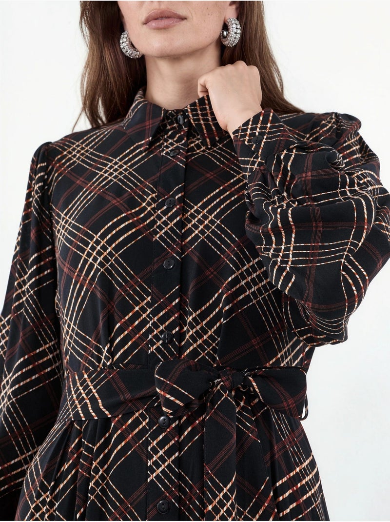 Bdart robe chemise midi à carreaux avec fermeture boutonnée Noir - Kiabi