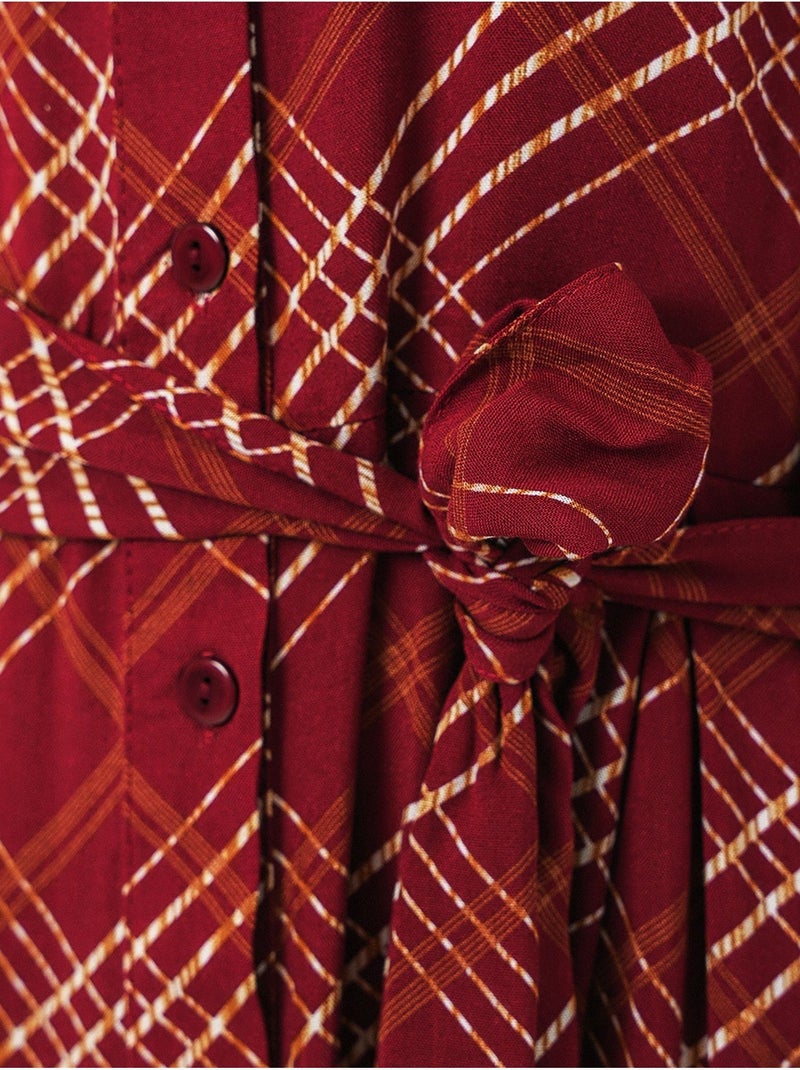 Bdart robe chemise midi à carreaux avec fermeture boutonnée Rouge bordeaux - Kiabi