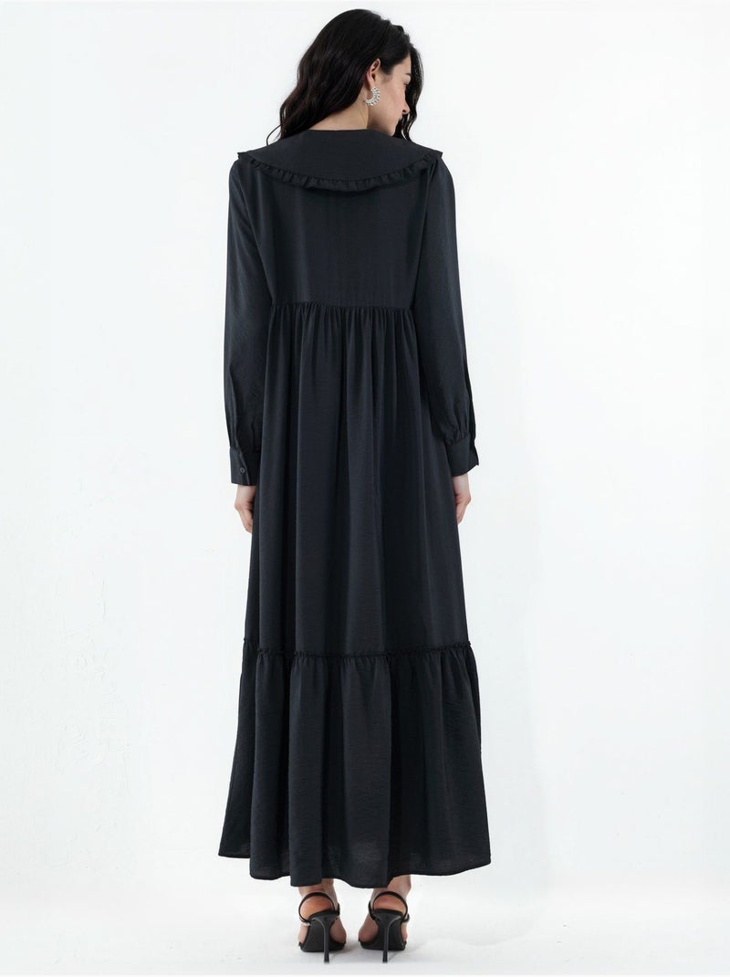Bdart robe longue à col claudine et fermeture à boutons Noir - Kiabi