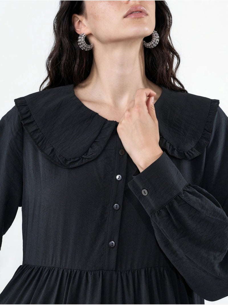 Bdart robe longue à col claudine et fermeture à boutons Noir - Kiabi
