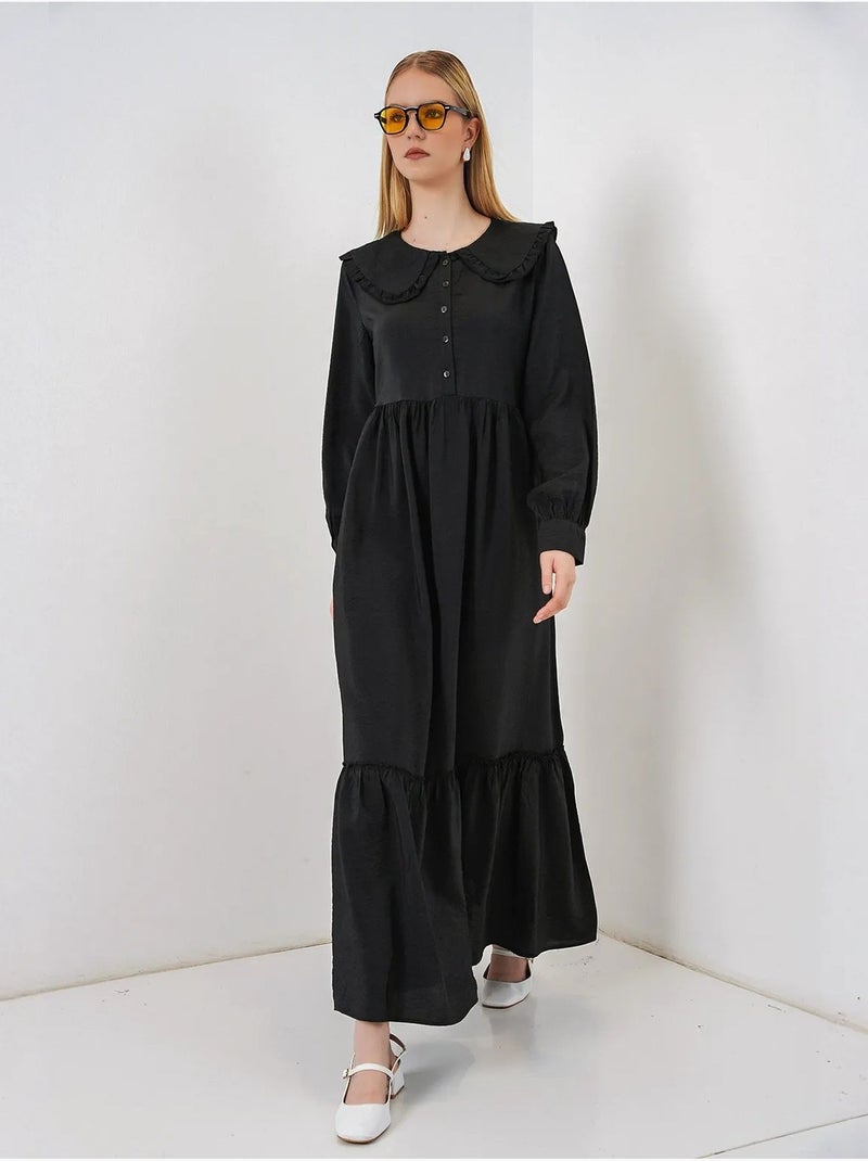 Bdart robe longue à col claudine et fermeture à boutons Noir - Kiabi
