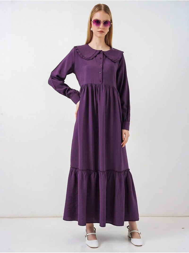 Bdart robe longue à col claudine et fermeture à boutons Violet aubergine - Kiabi