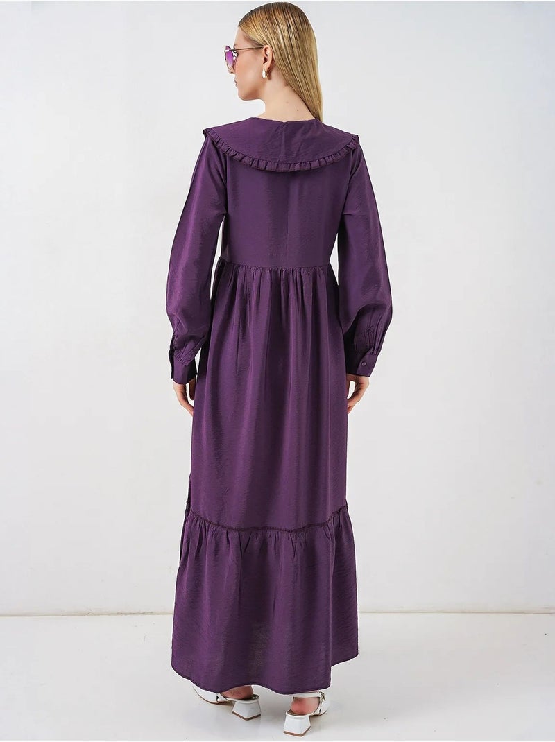 Bdart robe longue à col claudine et fermeture à boutons Violet aubergine - Kiabi