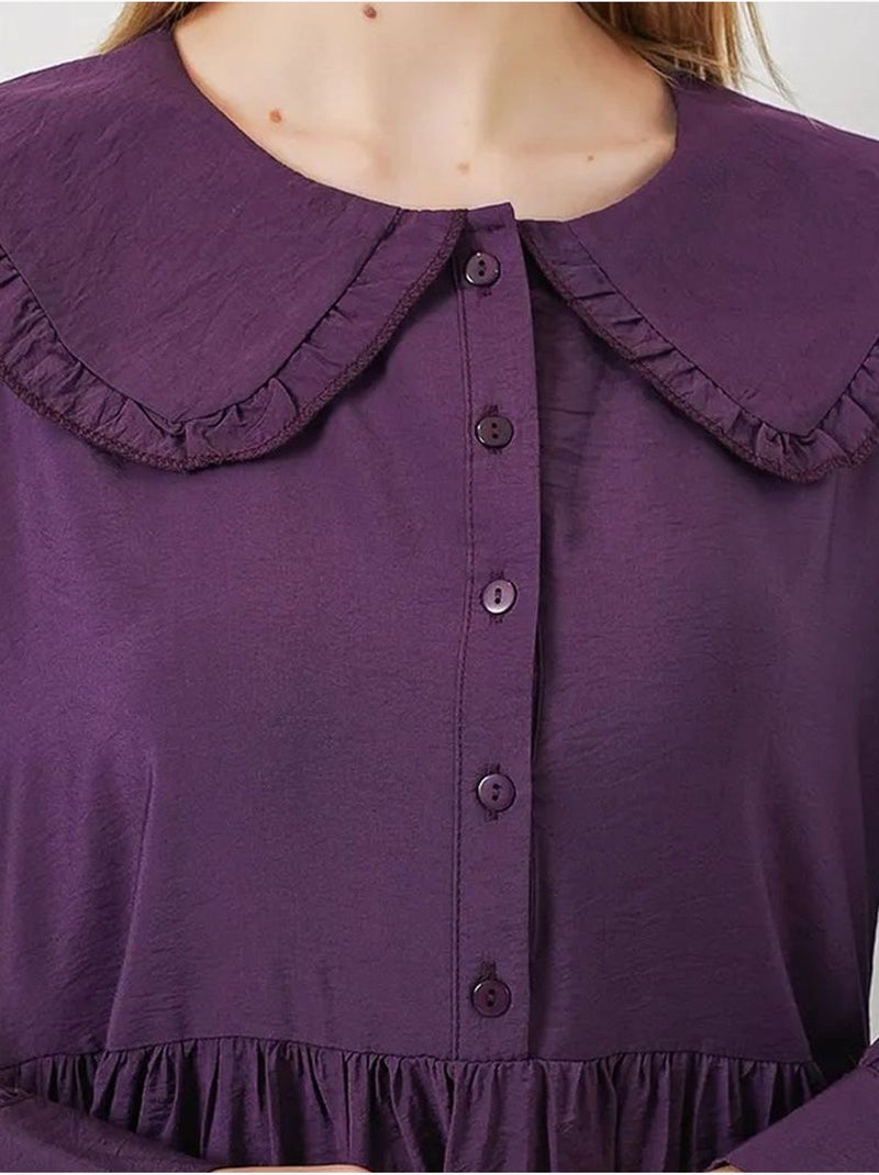 Bdart robe longue à col claudine et fermeture à boutons Violet aubergine - Kiabi