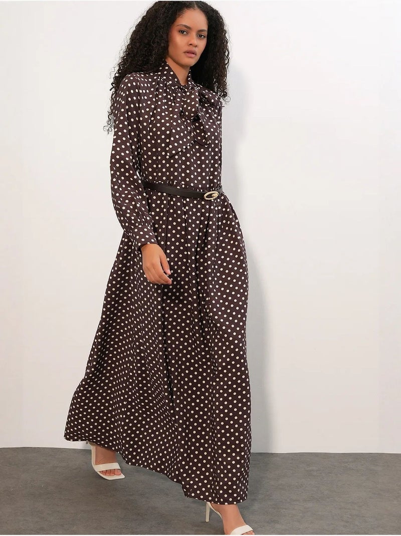 Bdart robe maxi à pois et col chemise Marron chocolat - Kiabi
