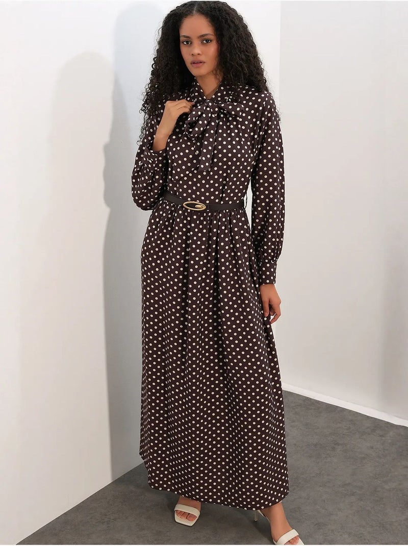 Bdart robe maxi à pois et col chemise Marron chocolat - Kiabi