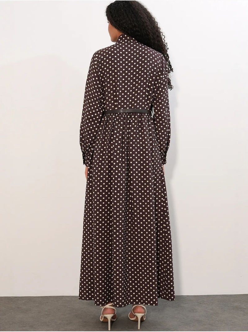 Bdart robe maxi à pois et col chemise Marron chocolat - Kiabi
