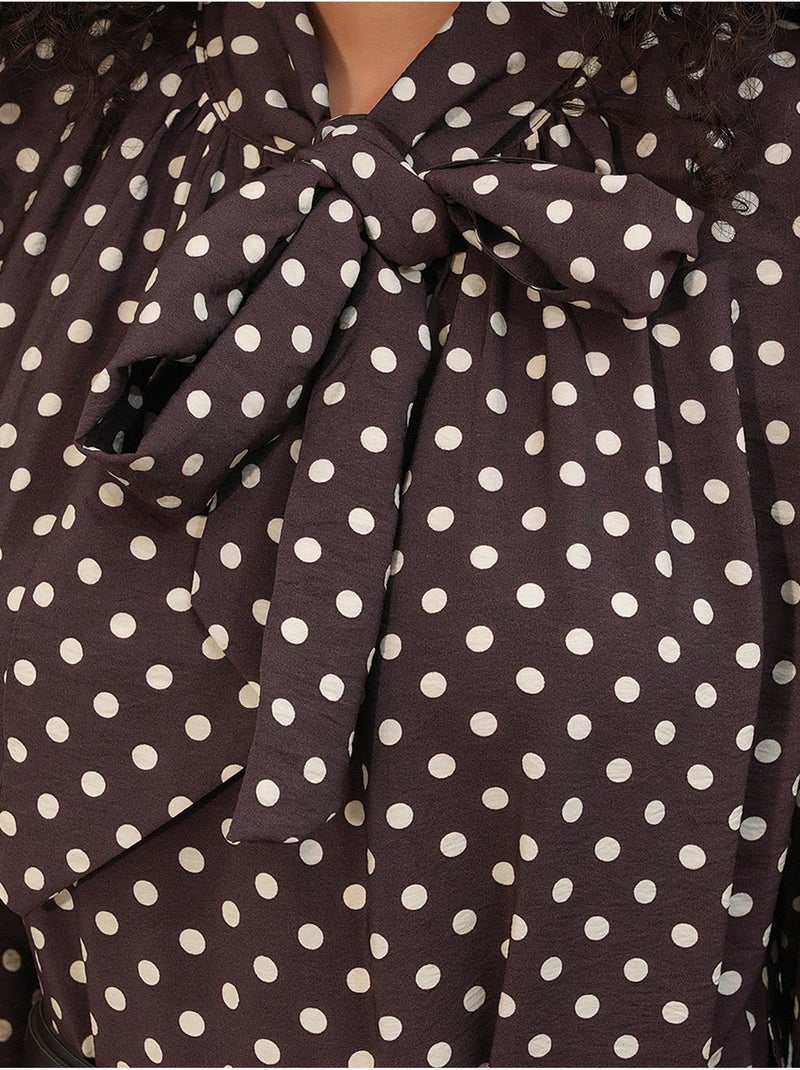 Bdart robe maxi à pois et col chemise Marron chocolat - Kiabi