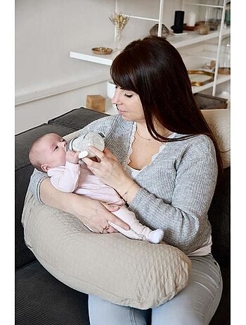 Béaba - big flopsy™ - coussin de grossesse et d'allaitement - fleur de coton® - 180 cm - lin