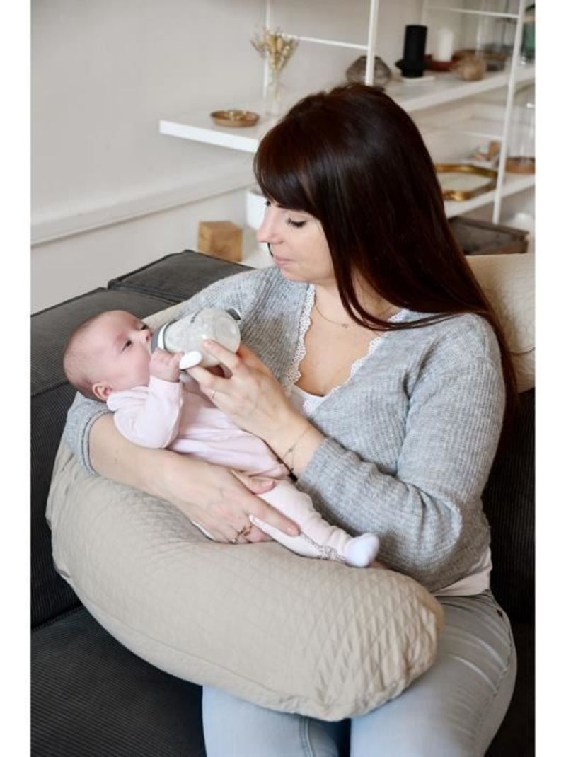 Béaba - big flopsy™ - coussin de grossesse et d'allaitement - fleur de coton® - 180 cm - lin Beige - Kiabi