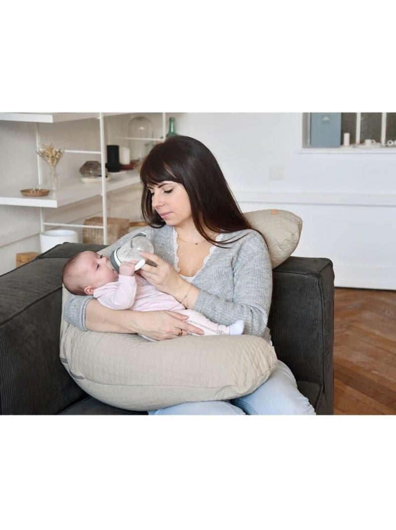 Béaba - big flopsy™ - coussin de grossesse et d'allaitement - fleur de coton® - 180 cm - lin Beige - Kiabi