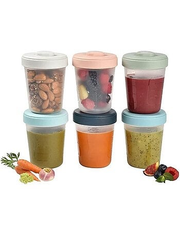 Béaba - lot 6 portions clip - 2ème age - 250ml - 100% hermetique - empilables