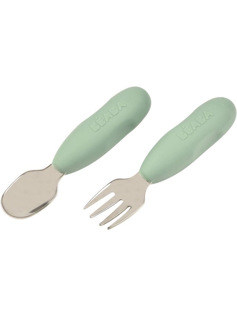 Béaba - Lot de 2 pré-couverts en inox Vert - Kiabi