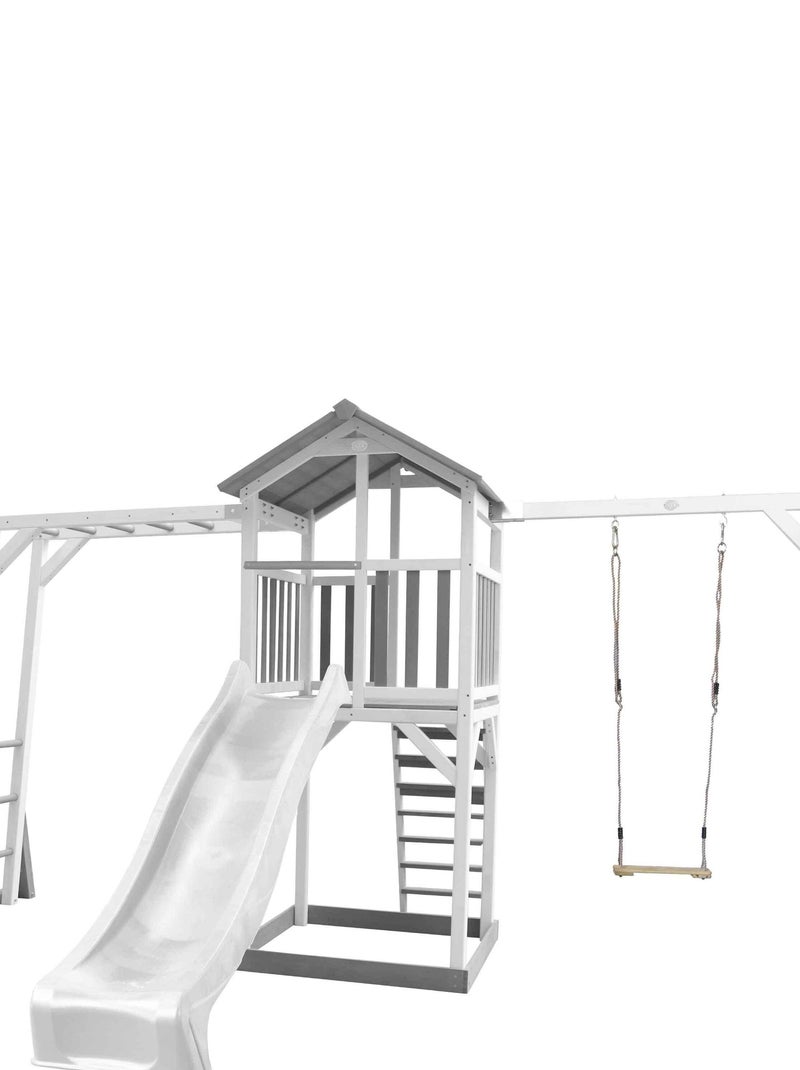 Beach Tower avec échelle de singe, 1 balançoire en bois et toboggan bleu Blanc - Kiabi