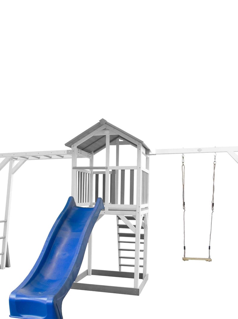 Beach Tower avec échelle de singe, 1 balançoire en bois et toboggan bleu Bleu - Kiabi