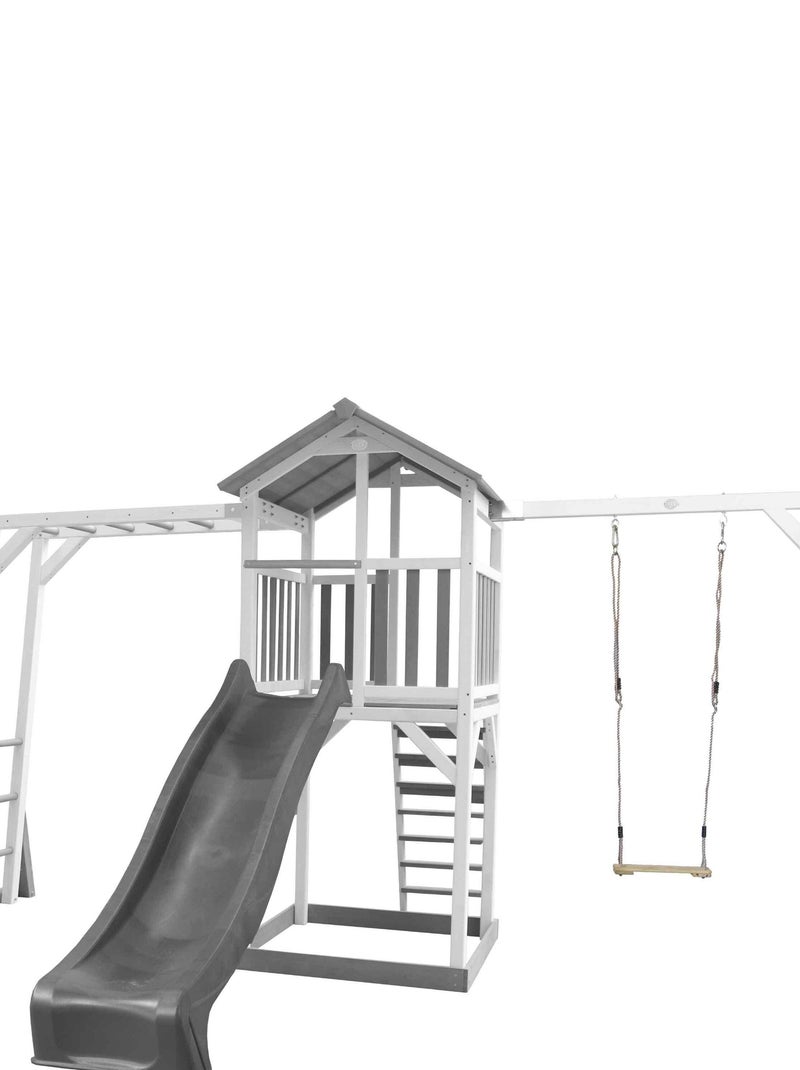 Beach Tower avec échelle de singe, 1 balançoire en bois et toboggan bleu Gris - Kiabi