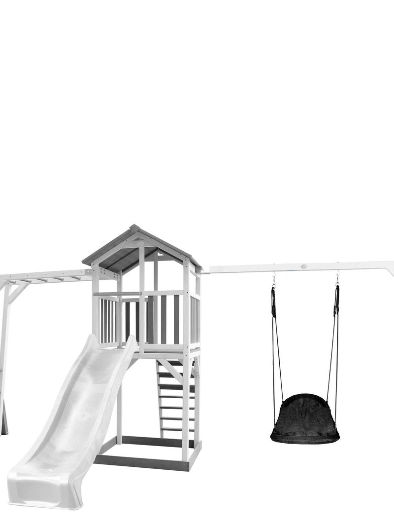 Beach Tower avec échelle de singe, 1 balançoire nid ovale et toboggan bleu Blanc - Kiabi