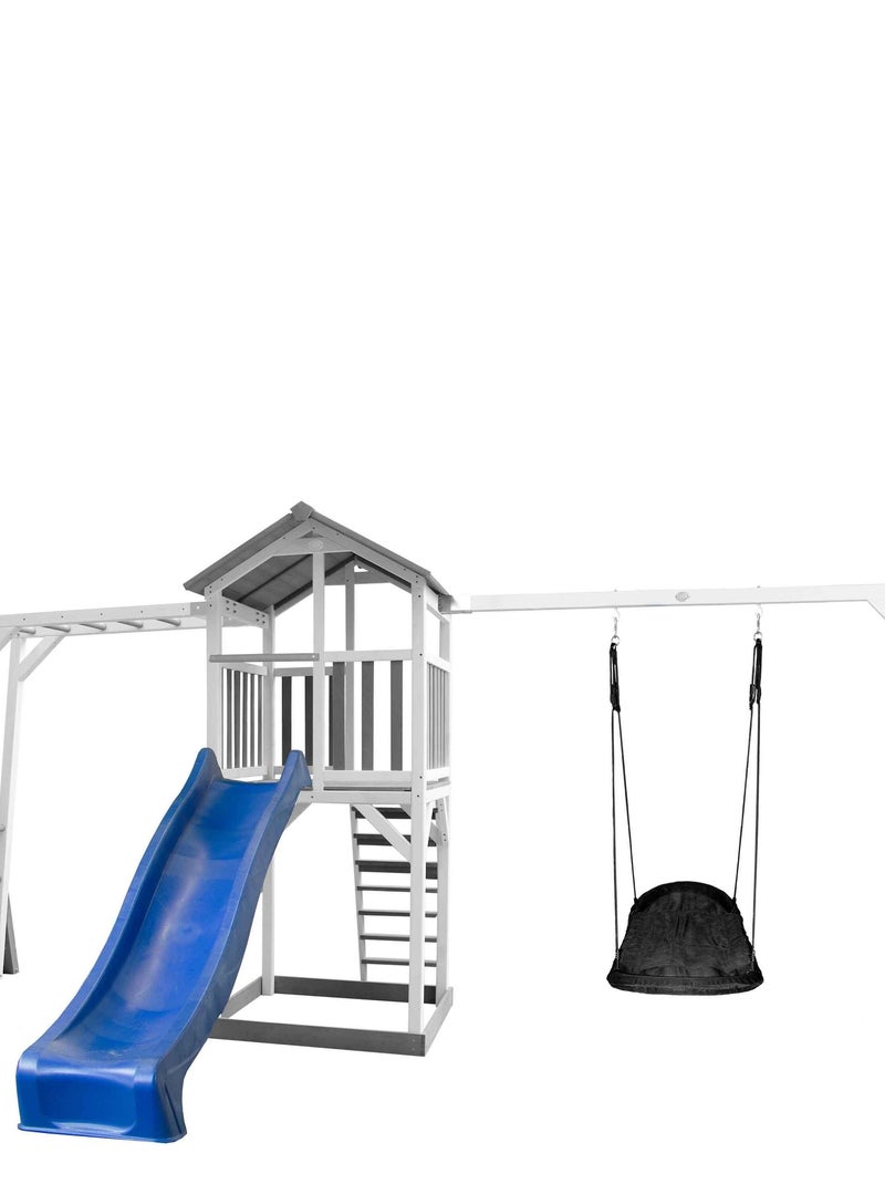 Beach Tower avec échelle de singe, 1 balançoire nid ovale et toboggan bleu Bleu - Kiabi