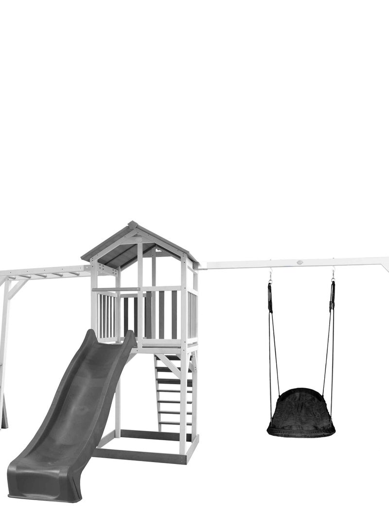 Beach Tower avec échelle de singe, 1 balançoire nid ovale et toboggan bleu Gris - Kiabi