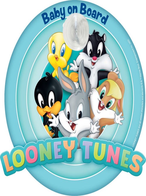 Bébé à bord, panneau de sécurité voiture Looney Tunes Warner Bros avec ventouse, graphismes colorés - Kiabi
