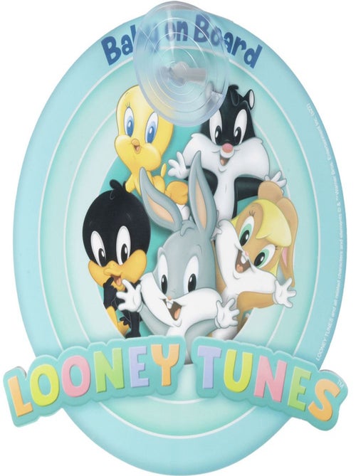 Bébé à bord, panneau de sécurité voiture Looney Tunes Warner Bros avec ventouse, graphismes colorés - Kiabi