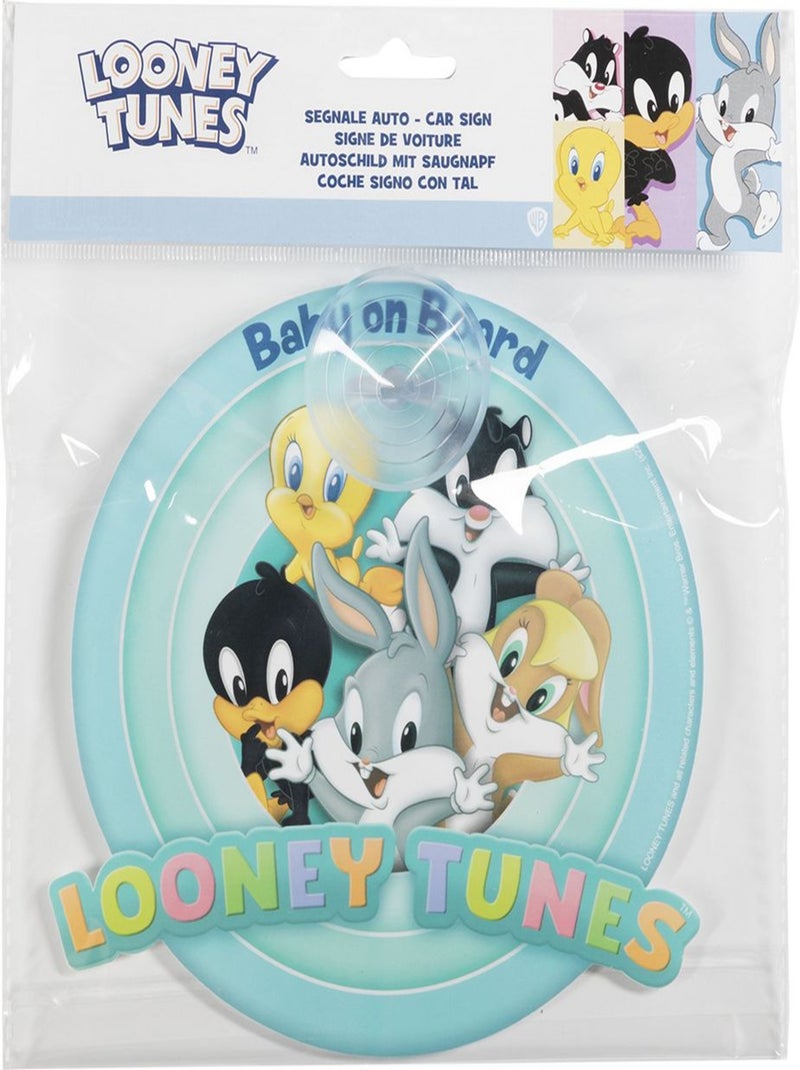 Bébé à bord, panneau de sécurité voiture Looney Tunes Warner Bros avec ventouse, graphismes colorés Bleu - Kiabi
