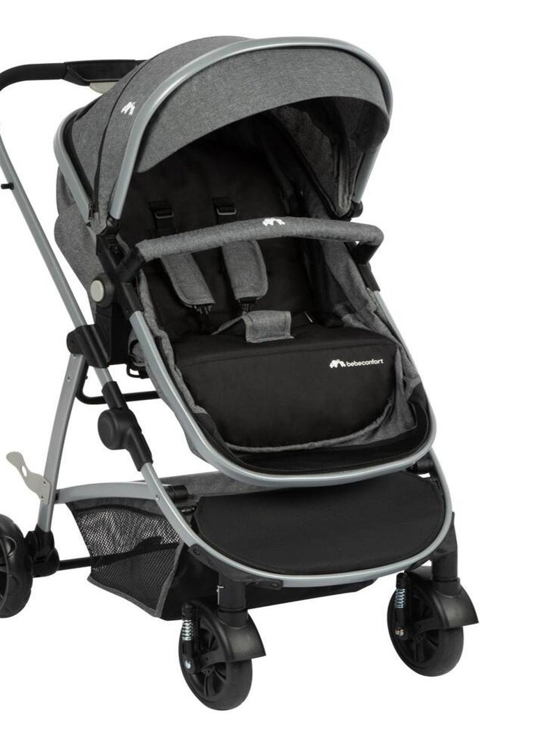 BEBECONFORT Poussette 2 en 1 Hello, avec nacelle intégrée, 4 roues, Black Chic Gris Noir - Kiabi