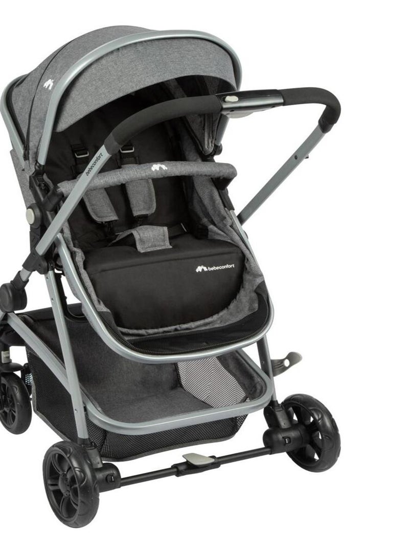 BEBECONFORT Poussette 2 en 1 Hello, avec nacelle intégrée, 4 roues, Black Chic Gris Noir - Kiabi