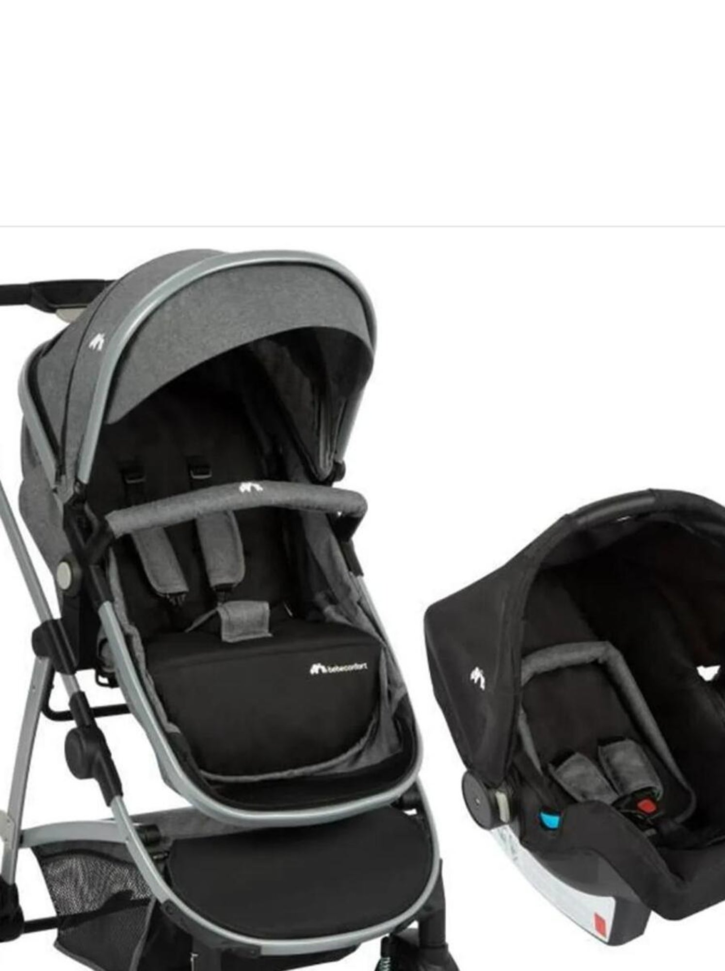 BEBECONFORT Poussette 3 en 1 Hello avec nacelle integree Siege auto Gr0 Black Chic Gris Noir Kiabi nu