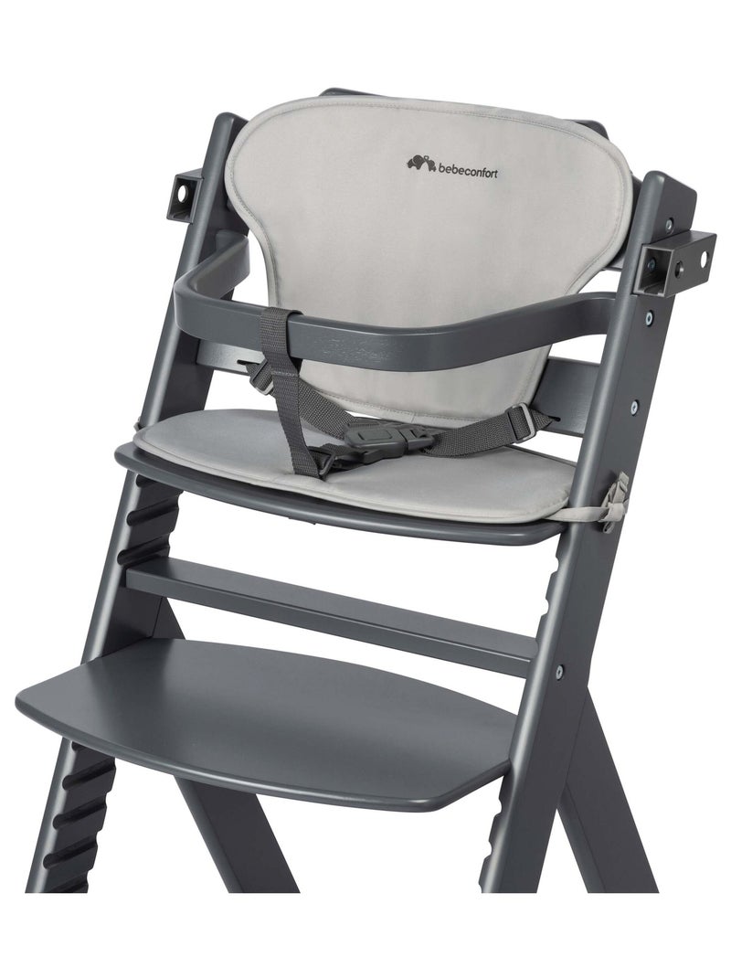 BEBECONFORT Timba + Coussin Chaise haute bébé en bois, 6 mois à 10 ans (30kg) gris anthracite - Kiabi