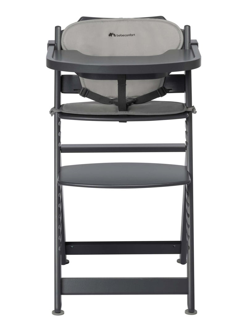 BEBECONFORT Timba + Coussin Chaise haute bébé en bois, 6 mois à 10 ans (30kg) gris anthracite - Kiabi