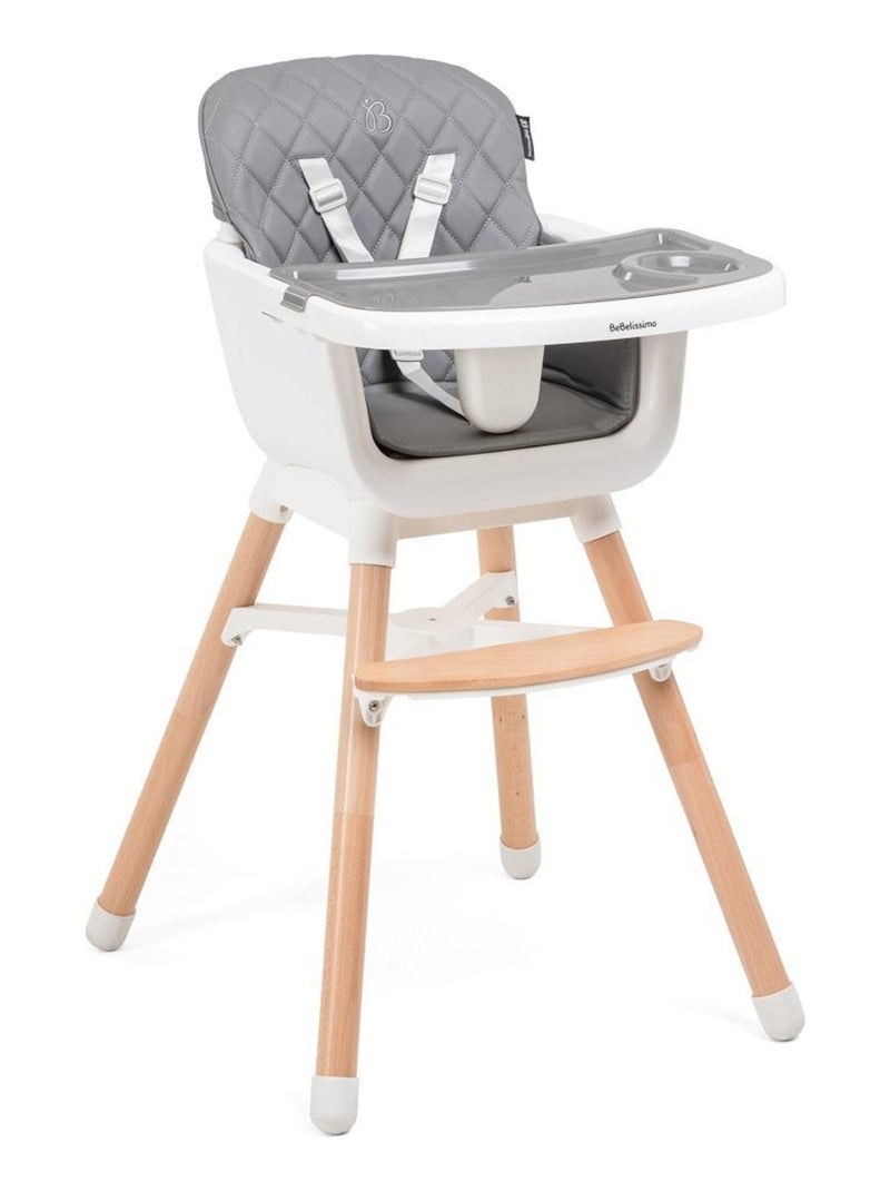 Bebelissimo - Chaise haute 2 en 1 - Evolutive - Réglable - bois de Hêtre - PU cuir - gris foncé -HA- Gris - Kiabi
