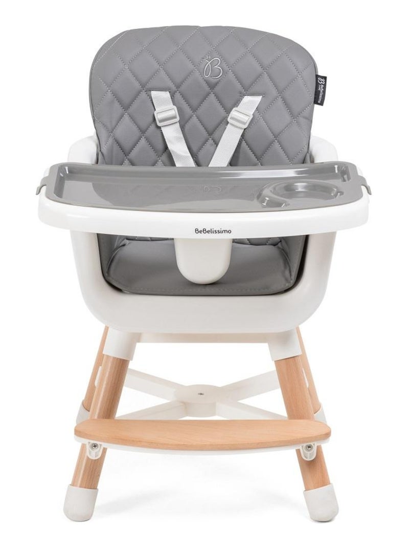 Bebelissimo - Chaise haute 2 en 1 - Evolutive - Réglable - bois de Hêtre - PU cuir - gris foncé -HA- Gris - Kiabi