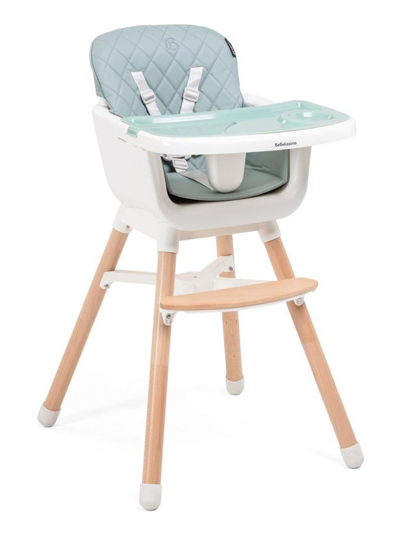 Bebelissimo - Chaise haute 2 en 1 - Evolutive - Réglable - bois de Hêtre - PU cuir - vert -HA-032 - Vert - Kiabi