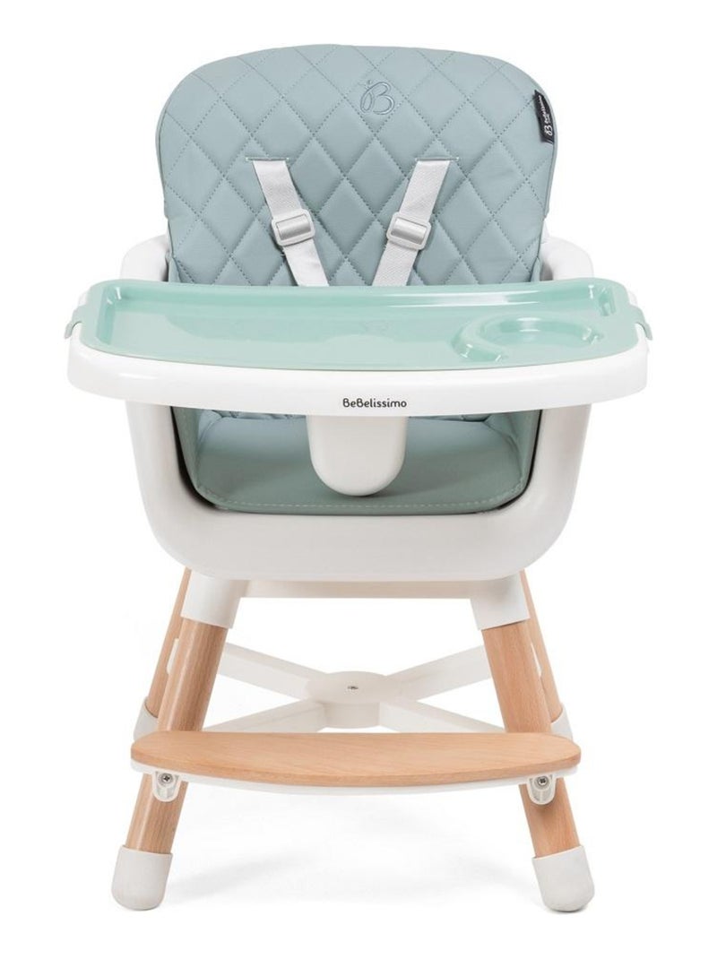 Bebelissimo - Chaise haute 2 en 1 - Evolutive - Réglable - bois de Hêtre - PU cuir - vert -HA-032 - Vert - Kiabi