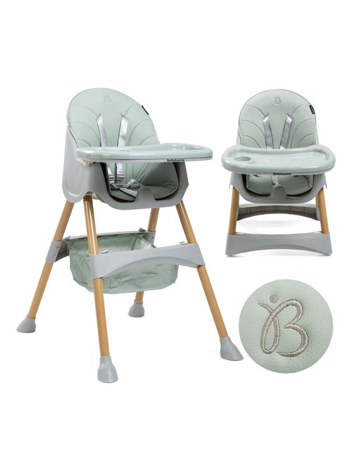 Bebelissimo - Chaise haute 2 en 1 - Evolutive - Réglable - Pliable - woodie - Kiabi