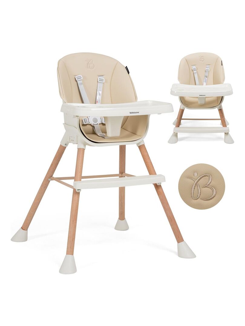 Bebelissimo - Chaise haute 5 en 1 - Evolutive - Réglable - bois de Hêtre - PVC cuir - beige - BZ -51 Beige - Kiabi