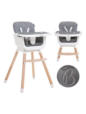BEBELISSIMO - Chaise Haute bébé - Évolutive - Réglable - en Bois - 2 en 1
