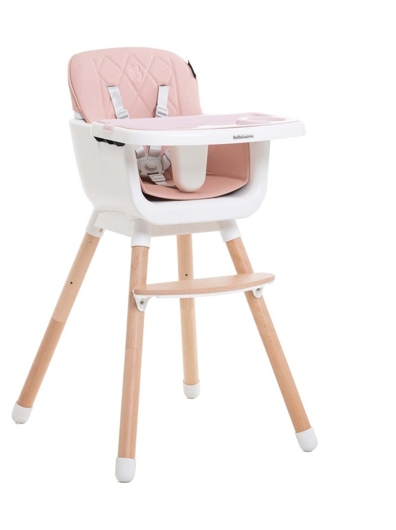BEBELISSIMO  - Chaise Haute bébé - Évolutive - Réglable - en Bois - 2 en 1 Rose - Kiabi
