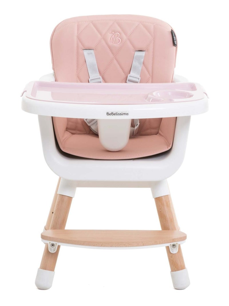 BEBELISSIMO  - Chaise Haute bébé - Évolutive - Réglable - en Bois - 2 en 1 Rose - Kiabi