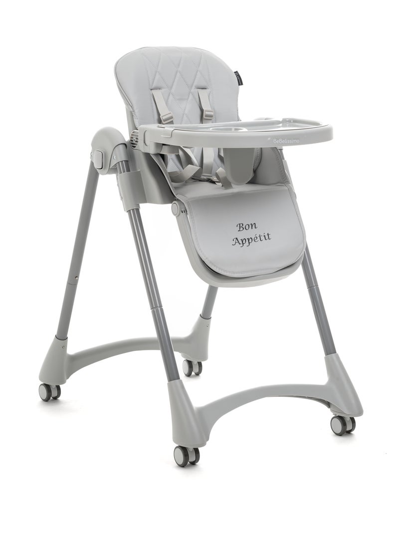 Bebelissimo - Chaise haute évolutive bébé - Pliable - Réglable hauteur - Bon Appetit Gris - Kiabi
