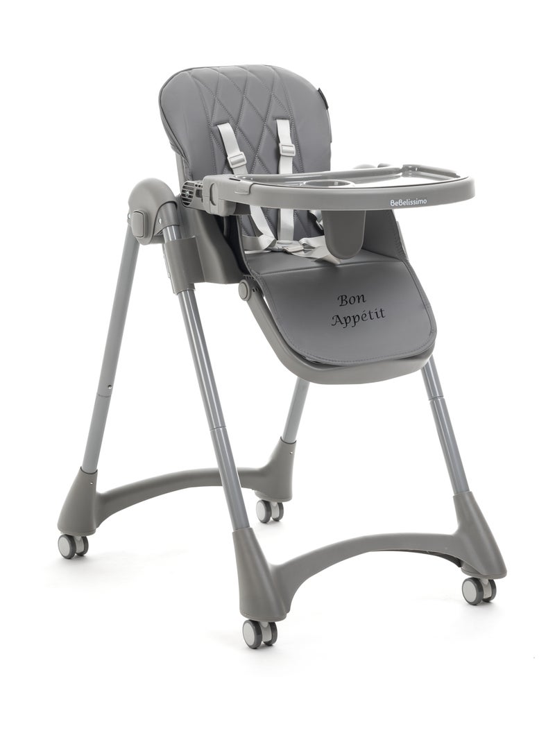 Bebelissimo - Chaise haute évolutive bébé - Pliable - Réglable hauteur - Bon Appetit Gris Gris - Kiabi