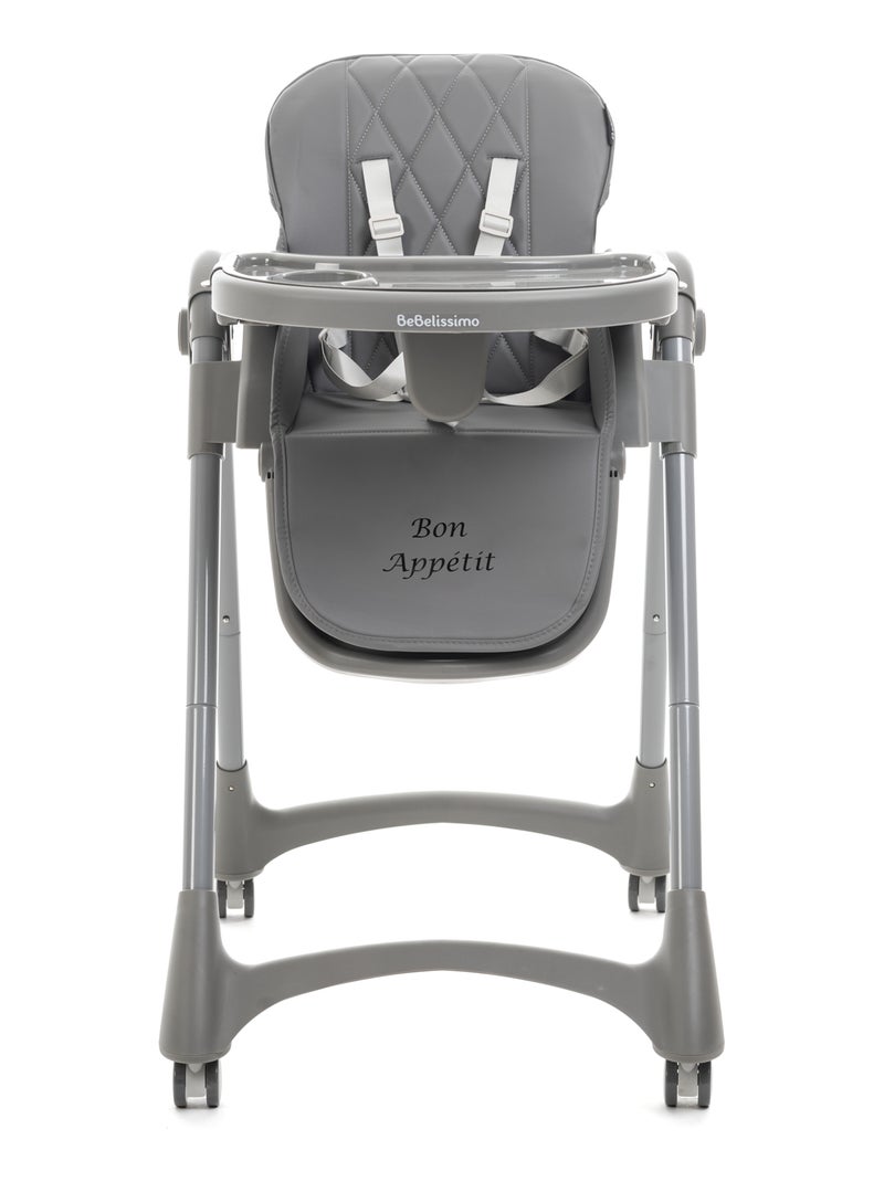 Bebelissimo - Chaise haute évolutive bébé - Pliable - Réglable hauteur - Bon Appetit Gris Gris - Kiabi