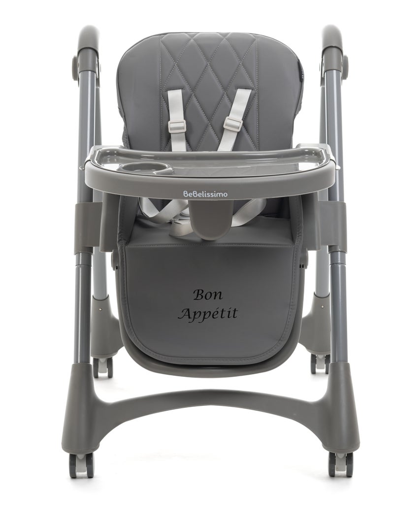 Bebelissimo - Chaise haute évolutive bébé - Pliable - Réglable hauteur - Bon Appetit Gris Gris - Kiabi