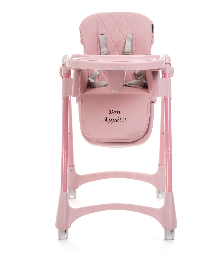 Bebelissimo - Chaise haute évolutive bébé - Pliable - Réglable hauteur - Bon Appetit Rose - Kiabi